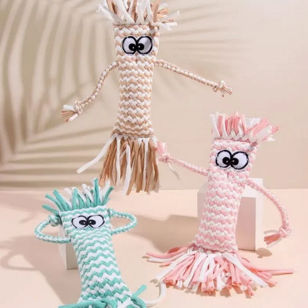 Bella Jaxony Soft Pink Fringed Squeaky Funny Character Three Toy Gift Packaged